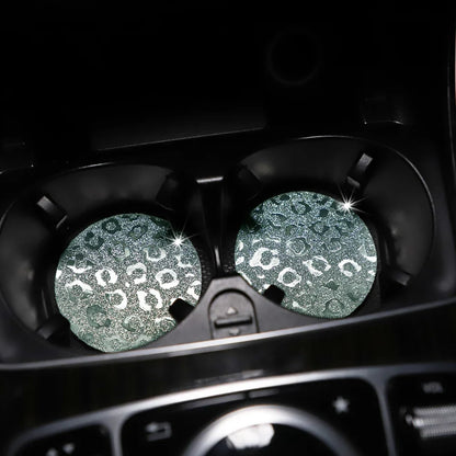 Waterproof Car Cup Holder Set - Glitter Leopard Print TPU Anti-Slip Interior Accessories