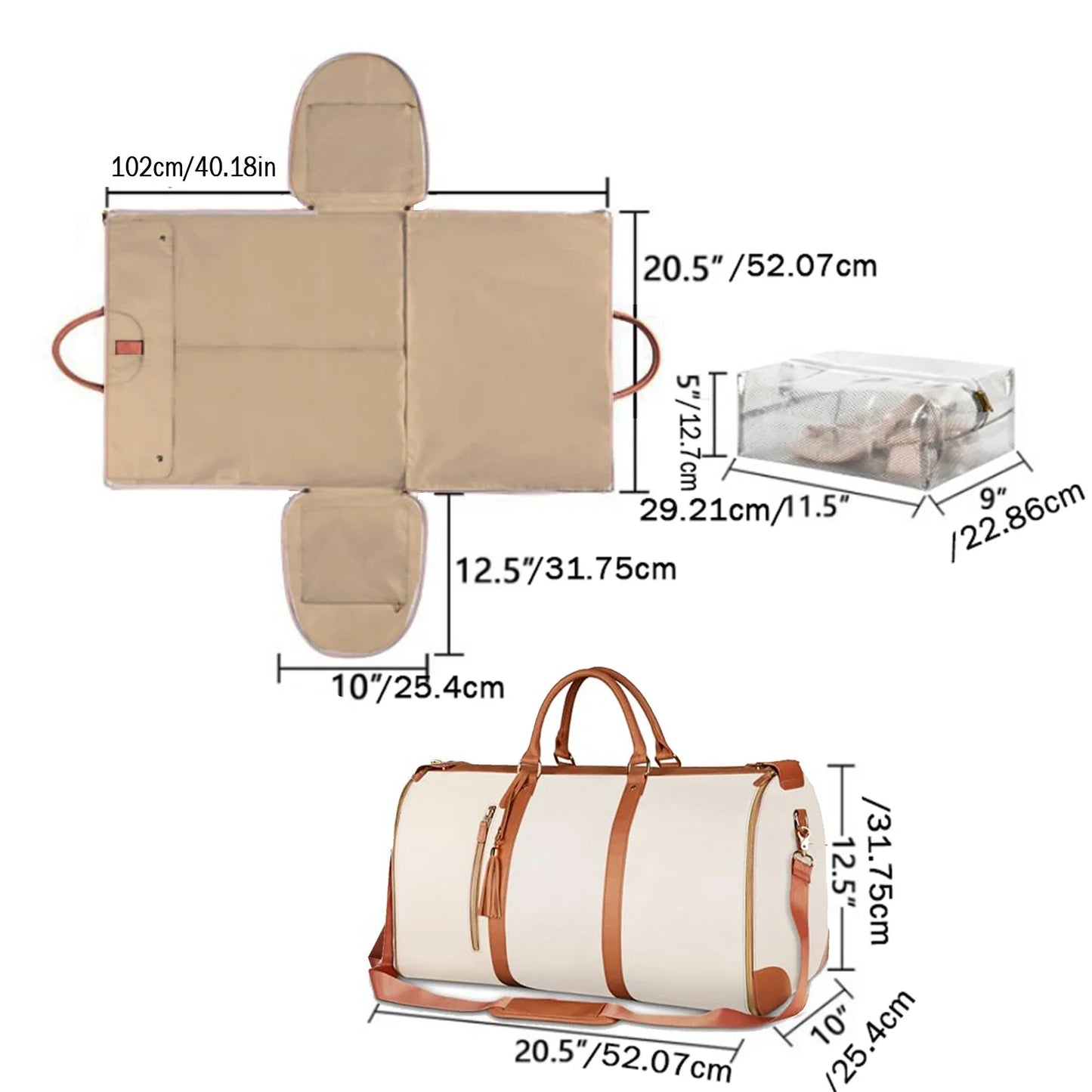 Foldable Women's Carry-On Travel Bag - Large PU Leather Duffel for Business & Clothing Storage