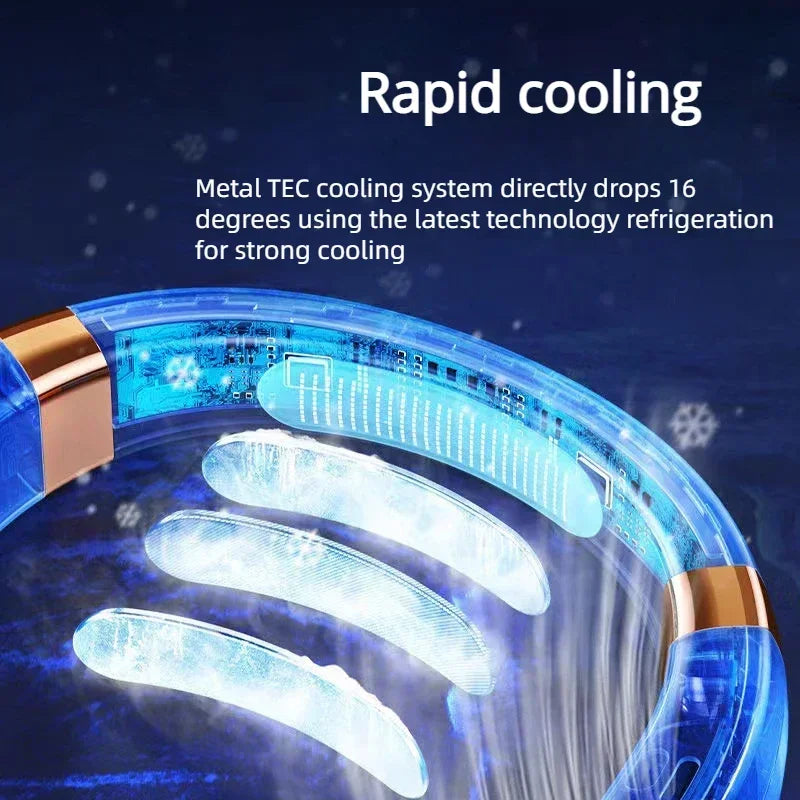 Portable Neck Fan - Hands Free Bladeless Personal Cooling Fan with LED, 4 Cooling Plates & 4000mAh Rechargeable Battery