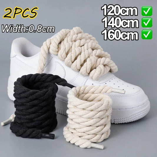 Round Thick Rope Shoelaces – High-Quality Polyester Cotton, Solid Color, 0.8cm Width, 120/140/160cm