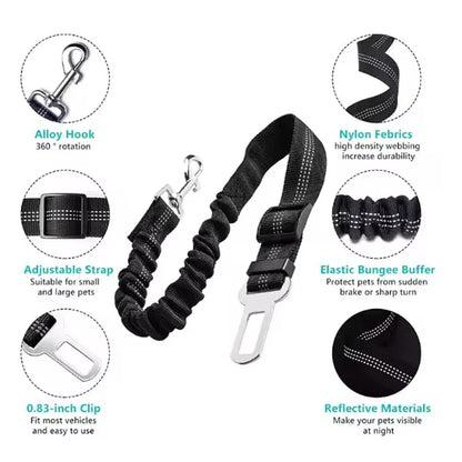 High-Grade Adjustable Dog Car Safety Belt — Shock-Absorbing Damping Strap with Reflective Trim, Universal Fit