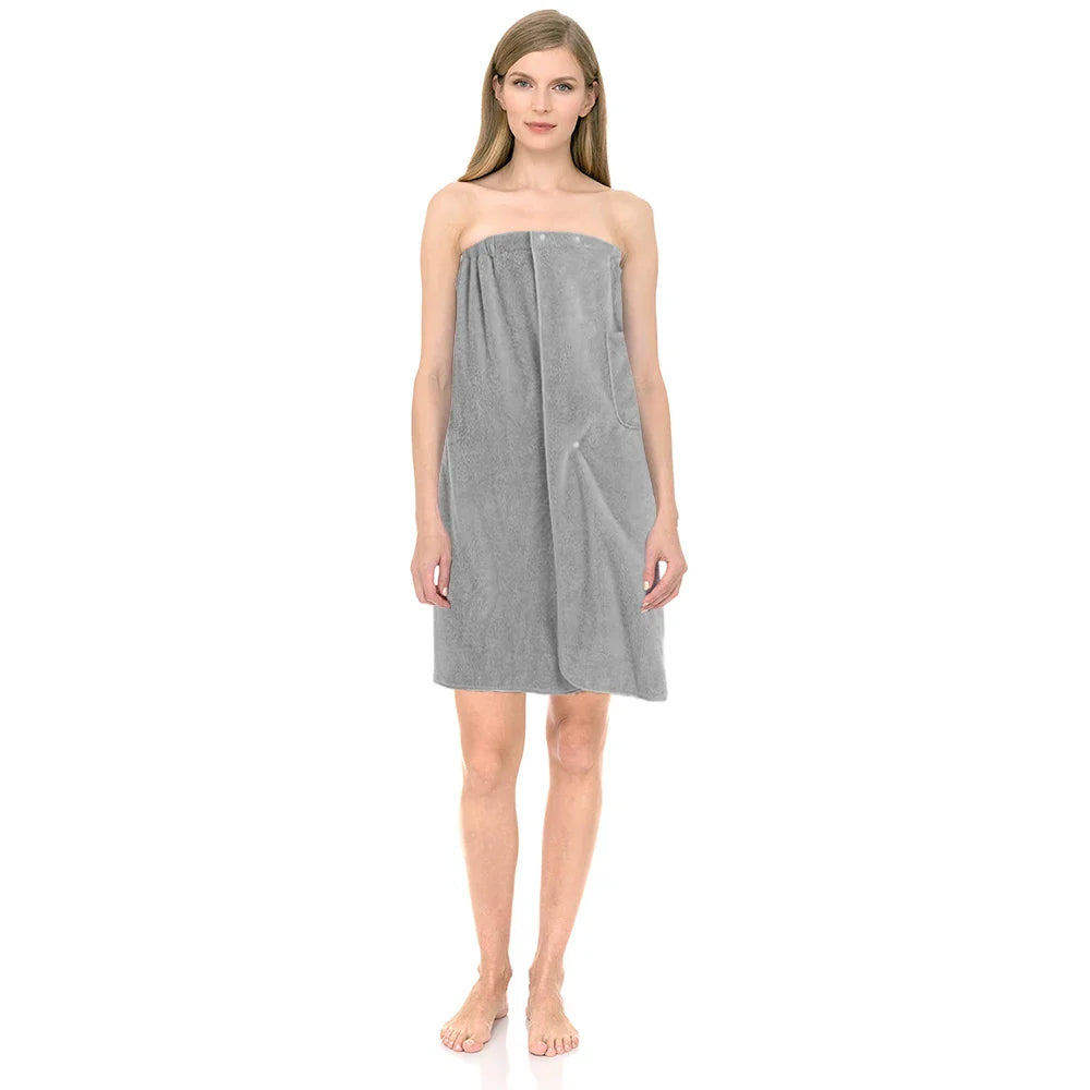 Absorbent Microfiber Bath Wrap Towel — Spa Shower Robe with Elastic Top, Solid Color