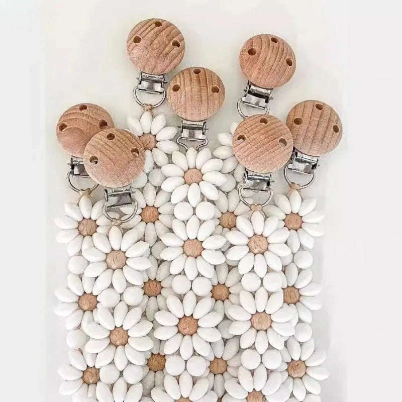 Daisy Flower Baby Pacifier Clip – Handmade Silicone Soother & Nipple Holder, Essential Teething Toy for Newborns