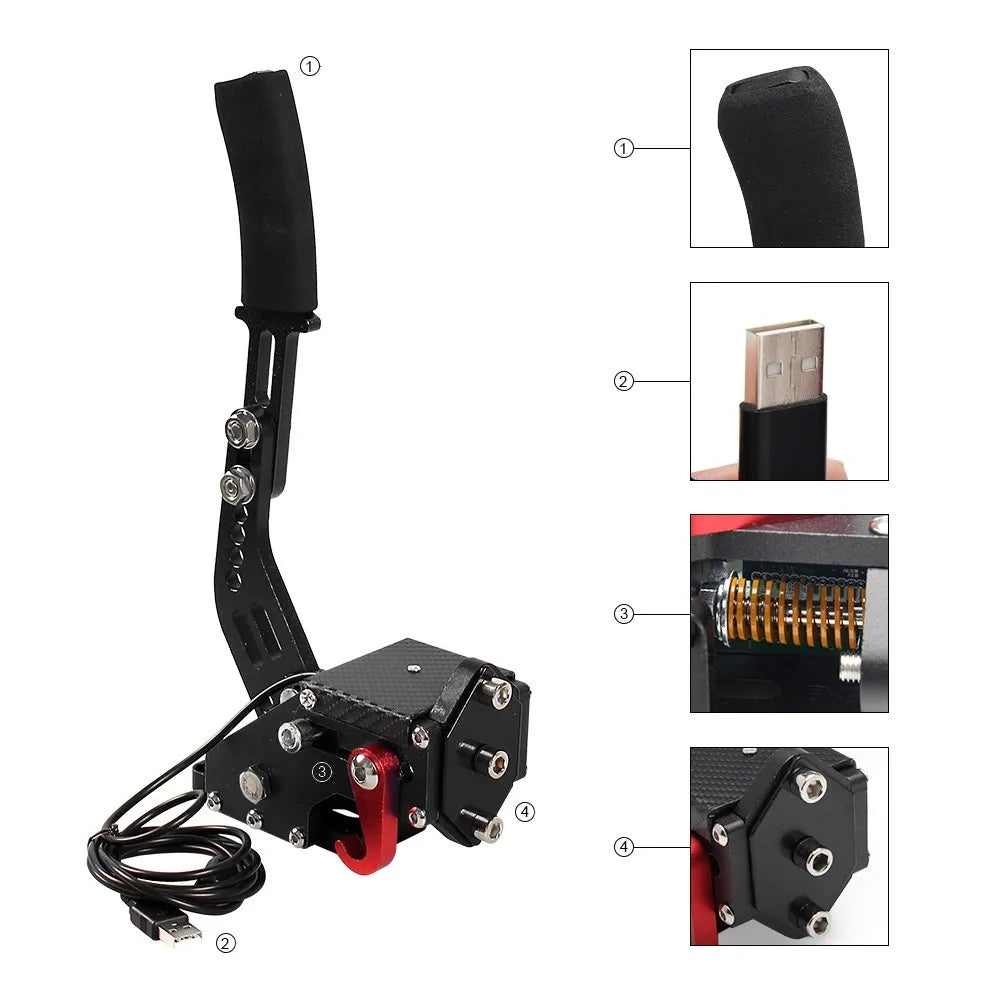 USB Handbrake for Racing Sim — Compatible with G25/27/29, T300, T500, Fanatec OSW, Dirt Rally PC Games, Red/Black/Blue HB-1009