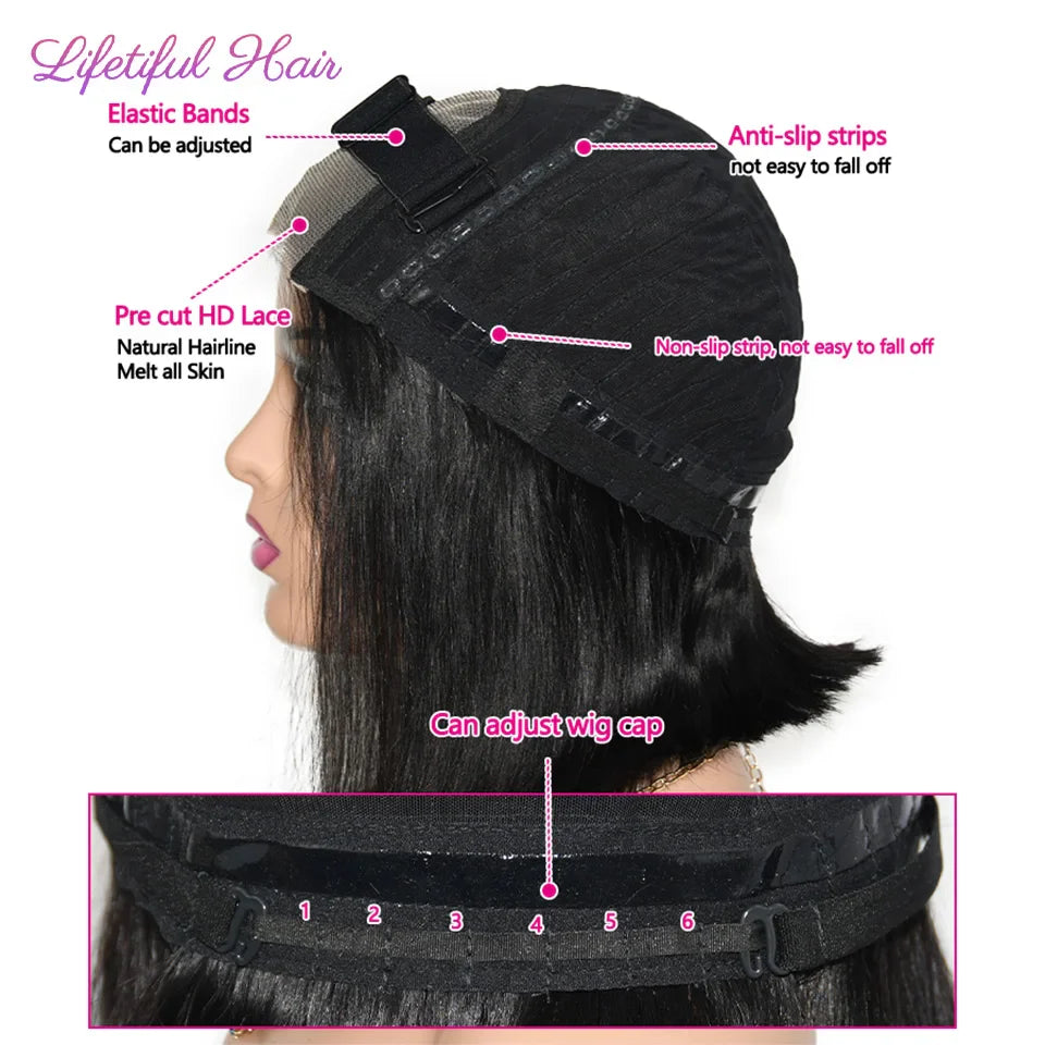 Glueless Bob Human Hair Wig — Ready-to-Wear Straight 4x4 Transparent Lace Closure for Women