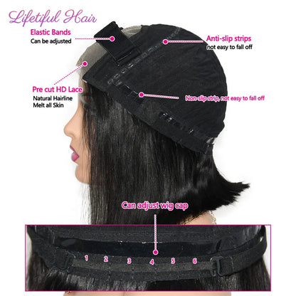 Glueless Bob Human Hair Wig — Ready-to-Wear Straight 4x4 Transparent Lace Closure for Women