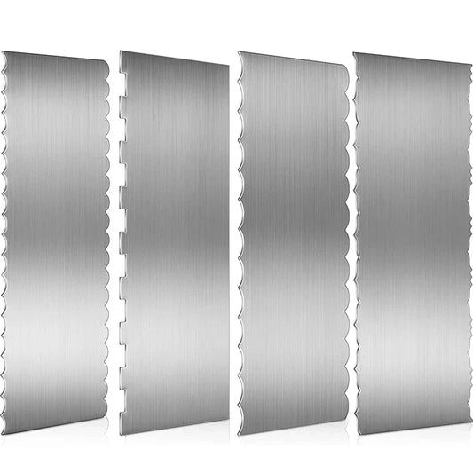 LMETJMA 10" Stainless Steel Cake Scraper – Double-Sided Patterned Edge Smoother & Pastry Cutter JT160