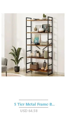 5 Tier Adjustable Bookshelf Organizer - Modern Wood & Metal Storage for Books, CDs, Movies, Garage Kits (23.62” x 11.81” x 62.2”)