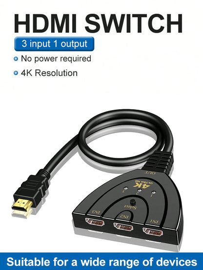 3-Port HDMI KVM Switch 1080P – 3 Input 1 Output Video Splitter Hub for HDTV, DVD, Xbox, PS3 & PS4