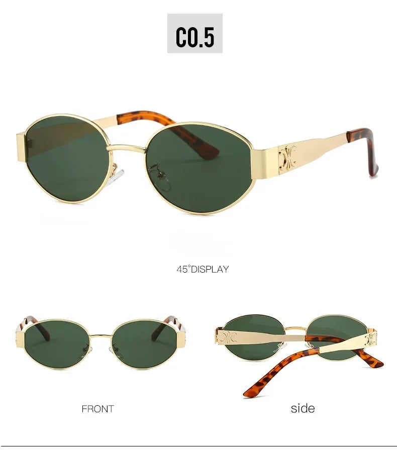 Luxury Metal Brand Sunglasses for Men & Women – Unisex Designer Oval Fashion Eyewear UV400 Shades