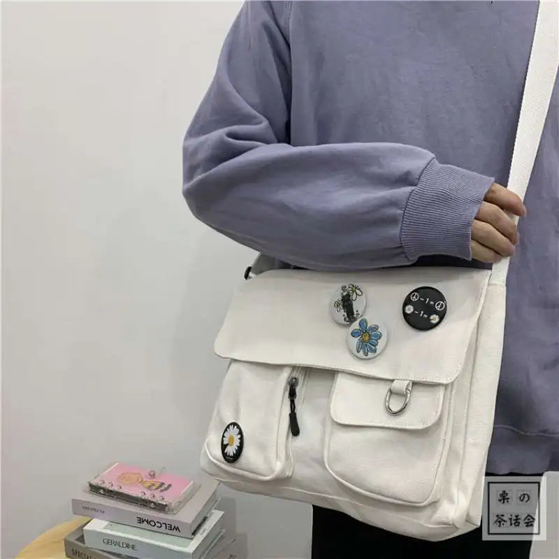 Cute Canvas Handbag for Women | Wild Student Shoulder Bag and Japanese Harajuku Crossbody Pouch | Fashionable Bolsas for Girls
