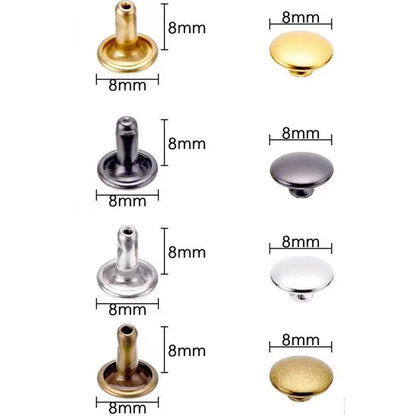 100 Sets Metal Double Cap Round Rivets 6-8mm – Nail Spike Studs for Leather Craft, Shoes, Bags & DIY Accessories