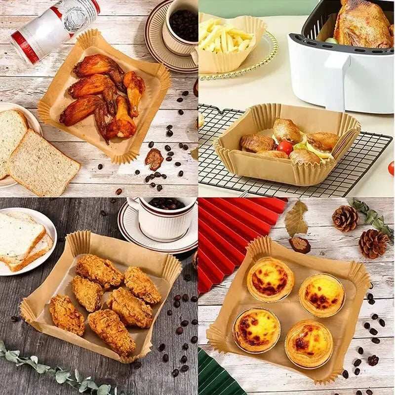 50pcs Disposable Air Fryer Paper Liners – 23CM Oil-Proof and Water-Proof Cooking Trays for Air Fryers and Baking