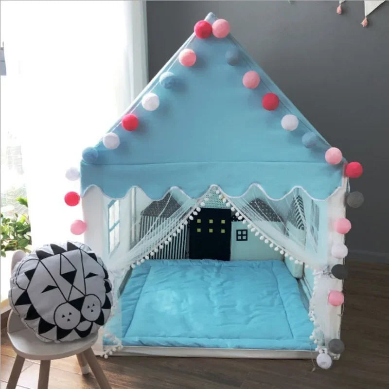 Kids Princess Play Tent - Foldable Pink Castle Tipi for Baby Playroom & Room Decor