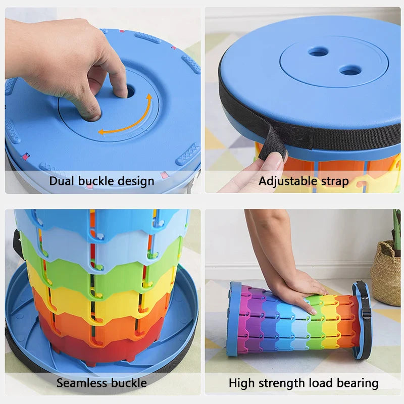 Portable Round Folding Chair: Accordion Style with Height Adjustment - Simple Tool for Playground, Elephant Swing, Queue Chair