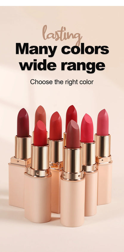 Deep Red Matte Lipstick – 8 Colors, Waterproof, Non-Stick Cup, Velvet Lip Balm, Dark Red Lipsticks for Easy Application