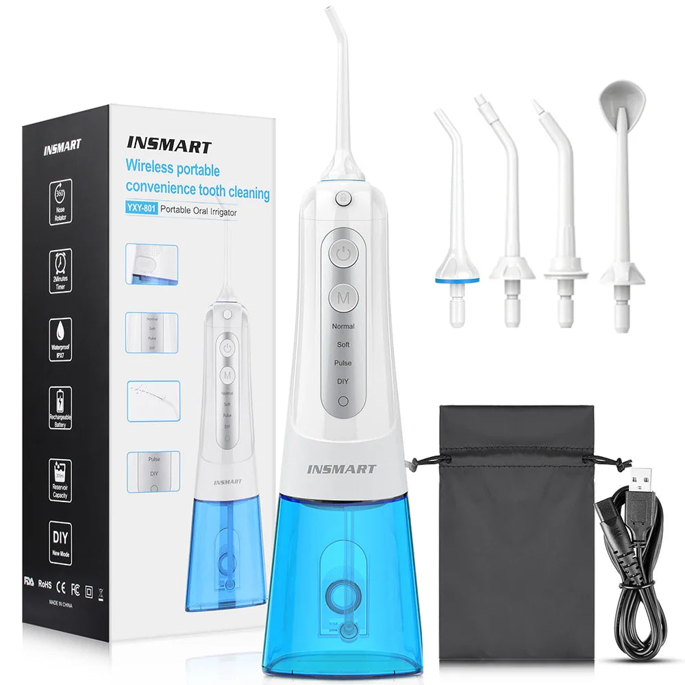 INSMART Portable Oral Irrigator – 300ml Waterproof Dental Water Flosser for Teeth Cleaning & Whitening