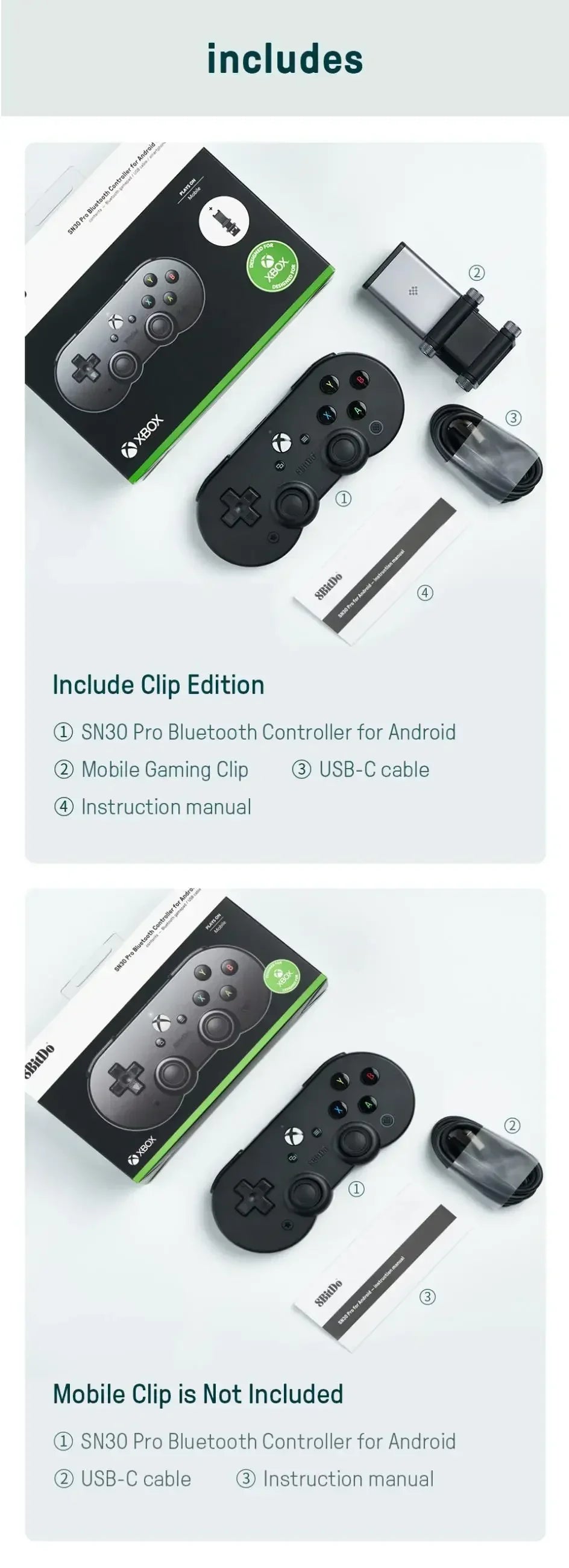 8BitDo SN30 Pro Controller for Xbox Cloud Gaming | Android with Clip (US/EU)