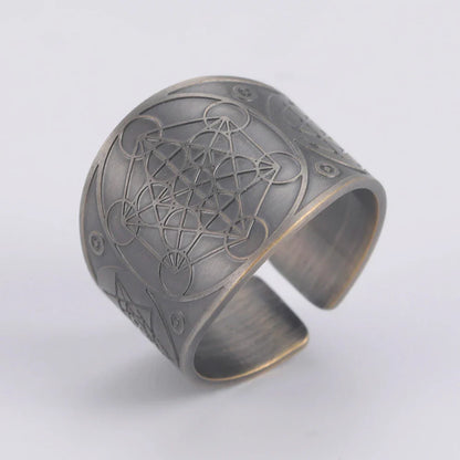 Dawapara 7 Archangels Protection Ring – Metatron Cube, Lilith Symbol, King Solomon Secrets Vintage Amulet Jewelry