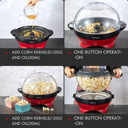 6-Quart Electric Popcorn Maker with Nonstick Plate & Quick-Heat Stirring – Cool Touch Handles