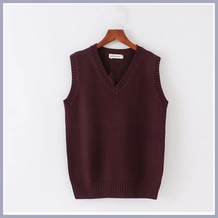 Unisex Sleeveless Sweater Vest – V-Neck Preppy Knitted Jumper for Women & Men, Retro Spring Fashion