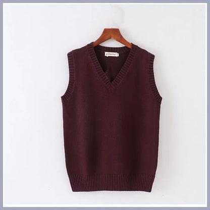 Unisex Sleeveless Sweater Vest – V-Neck Preppy Knitted Jumper for Women & Men, Retro Spring Fashion