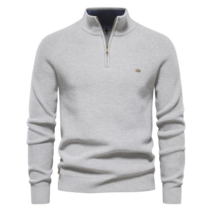 Men's Autumn Cotton Zipper Cardigan - High Collar Warm Knitted Casual Sweater Winter Top