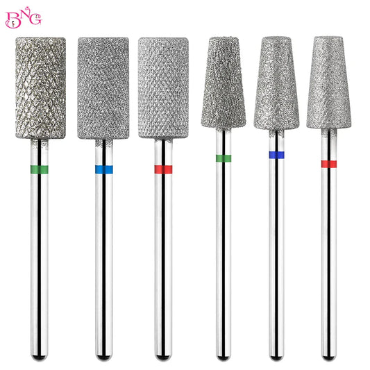 BNG Diamond Nail Sanding Drill Bits - Cross Teeth Barrel Rotary Cuticle Clean Burr, 3/32" Manicure Bit for Nail Accessories