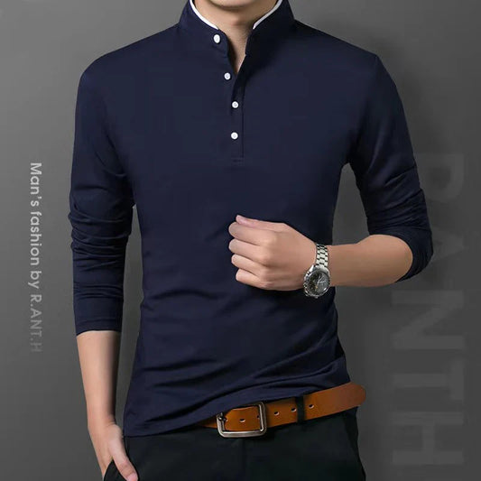 Men's Business Casual Long Sleeve Polo T-Shirt - Summer Comfortable and Breathable Solid Cotton Top