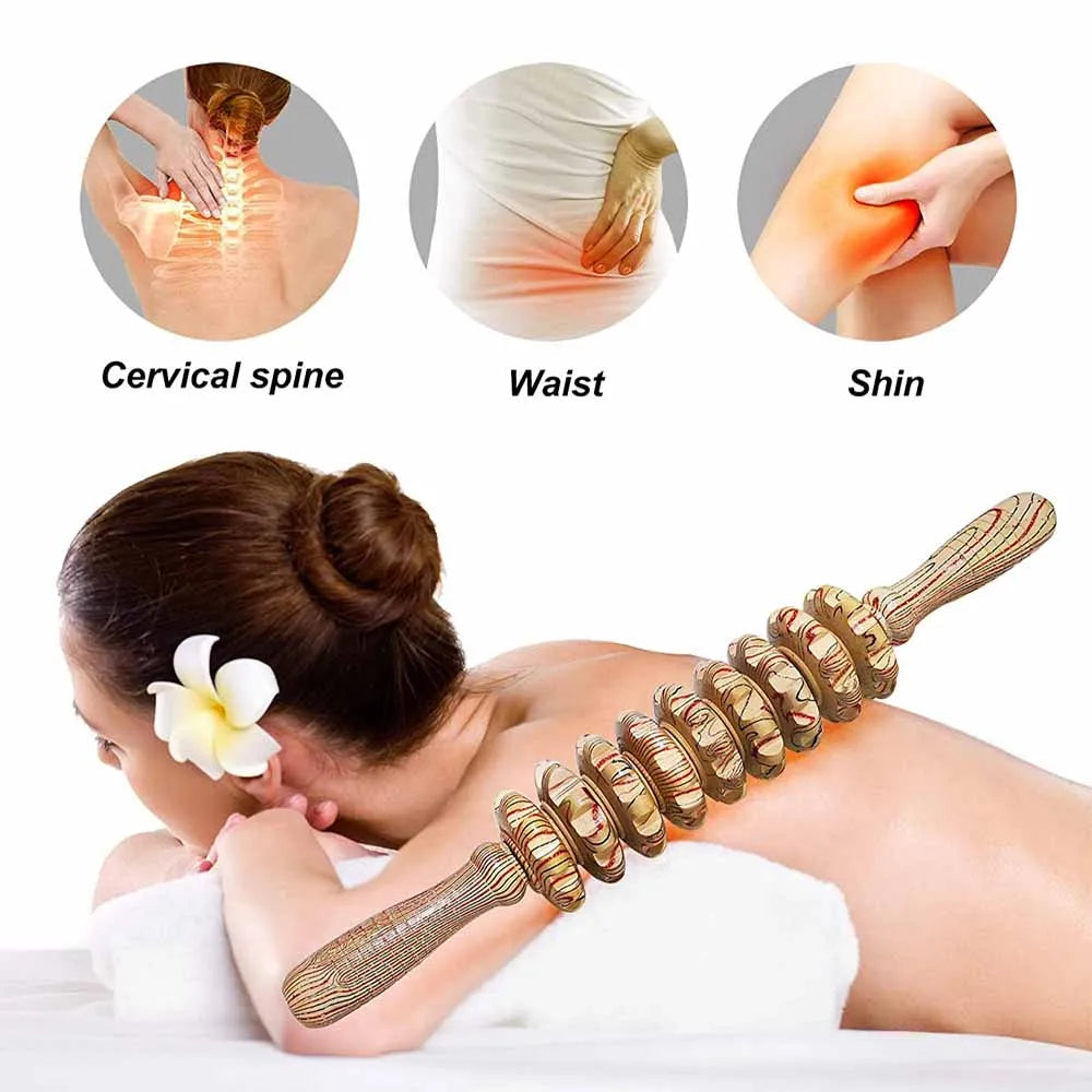 9-Roller Wooden Massage Stick – Handheld Manual Massager for Cellulite & Muscle Pain Relief