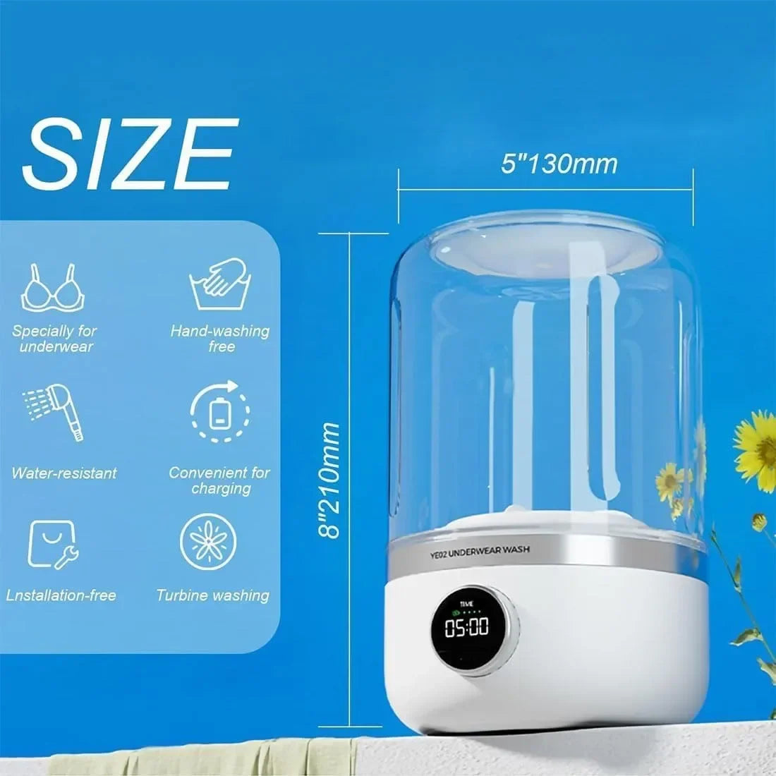 Wireless Portable Washing Machine – 1L Mini Underwear & Socks Cleaner with Dehydration Function