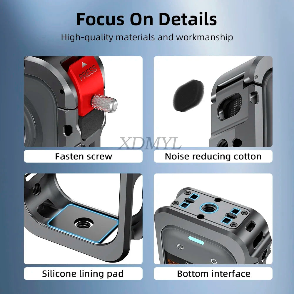Aluminum Alloy Protective Cage for Insta360 X5 – Camera Frame with Silicone Lens Cover & 1/4" Cold Shoe