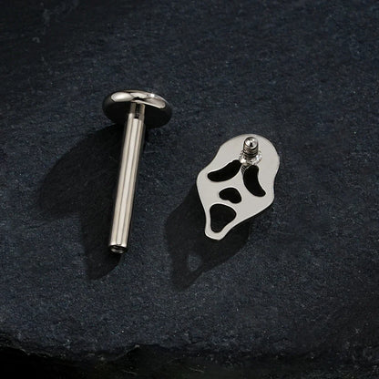 Right Grand ASTM F136 Titanium 16G Ghost Face Flat Back Earring – Halloween CZ Cartilage Stud for Helix, Labret & Nose Piercing Jewelry