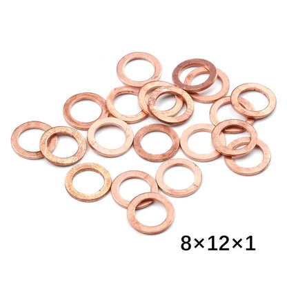 Multi-Size Solid Copper Washers Set (M6–M20) – Flat Ring Gasket Spacer Fastener Hardware 20/50pcs Durable Sealing Rings
