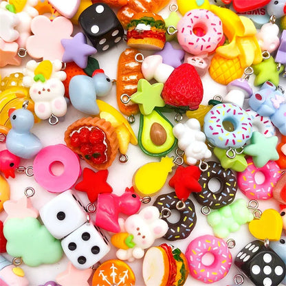 10/20PCS Mixed Color Resin Pendants – Perforated Fruit & Animal Charms for Keychains, Bracelets & DIY Accessories