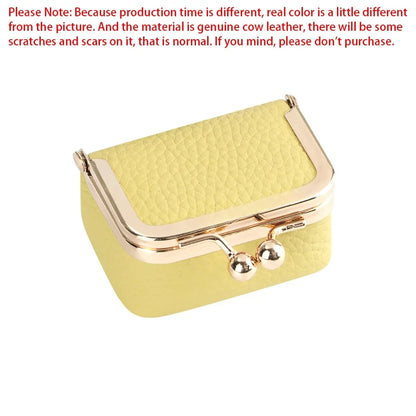 URBAN MASTER Genuine Leather Mini Coin Purse – Solid Color Kiss Lock Change Pouch, Casual Small Wallet for Women