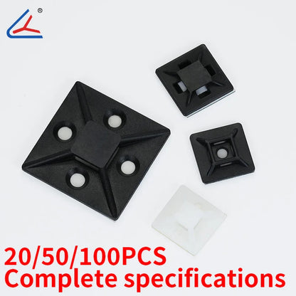 ND 20/50/100PCS Self-Adhesive Cable Tie Mounts – Zip Wire Tie Holder with Screw Hole Base