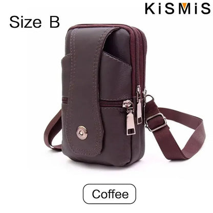 Men’s Leather Vintage Waist Bag – Phone Holster Pouch for Travel, Hiking & Outdoor Use
