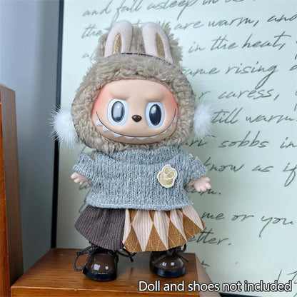 17cm Mini Plush Doll Clothes — Kpop EXO Labubu Idol V1 V2 Outfit Set with Sweater & Headband, Doll Accessories Gift