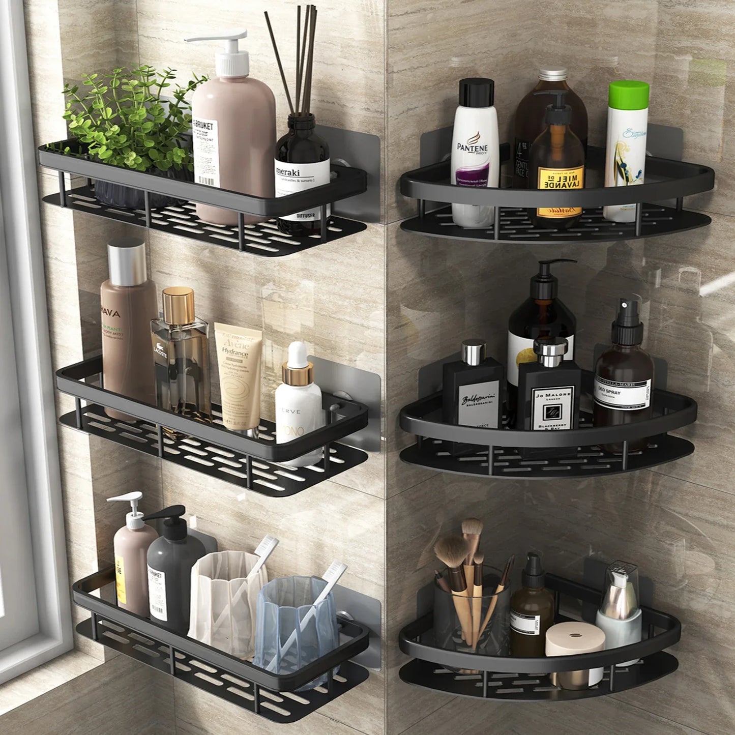 Space-Saving Aluminum Shower Corner Shelf: No-Nail Bathroom Organizer for Shampoo & Accessories