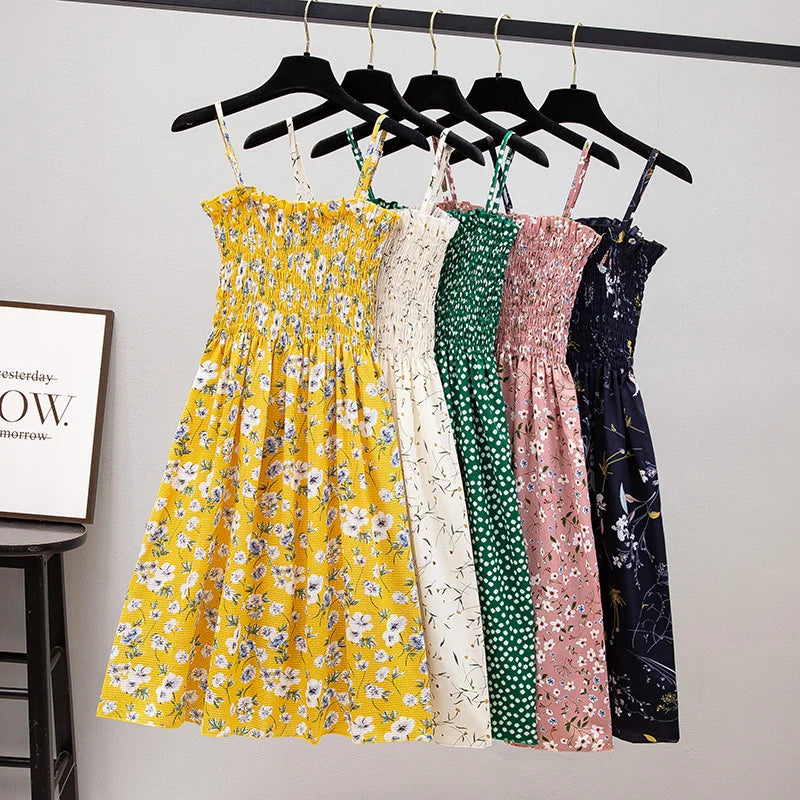 Women’s Summer Mini Dress – Casual Sleeveless Spaghetti Strap Chiffon Dress with Elastic High Waist
