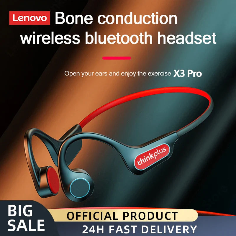Lenovo X3 Pro Bone Conduction Earphones – Wireless Bluetooth HiFi Ear-Hook Headset with Mic, Waterproof Earbuds