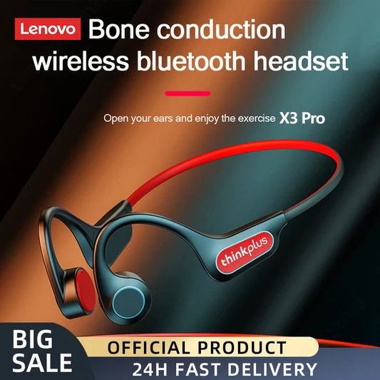 Lenovo X3 Pro Bone Conduction Earphones – Wireless Bluetooth HiFi Ear-Hook Headset with Mic, Waterproof Earbuds