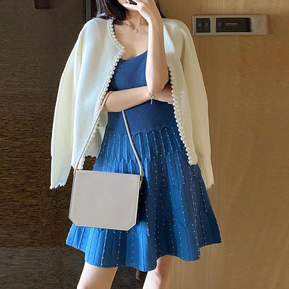 Women’s Casual Pearl-Embellished Cardigan – Elegant Long Sleeve Knit Sweater Coat