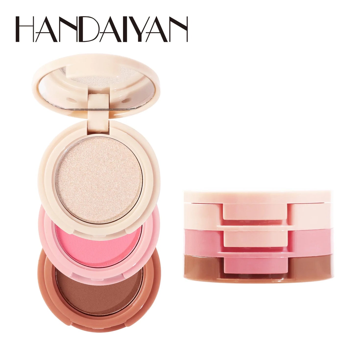 Handaiyan 3-in-1 Eyeshadow, Highlighter & Blusher Palette – Moonlight Stone Glitter Powder for Face & Nose