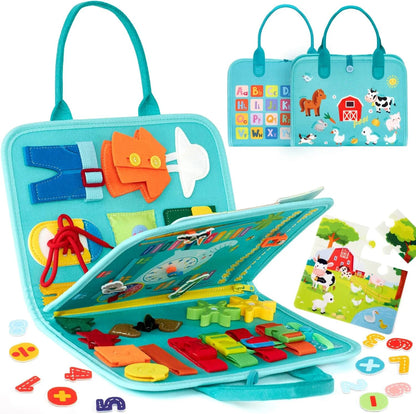 Montessori Busy Book – Portable Educational Toy for Toddlers, Travel Activity Board, Fine Motor Skills & Early Learning