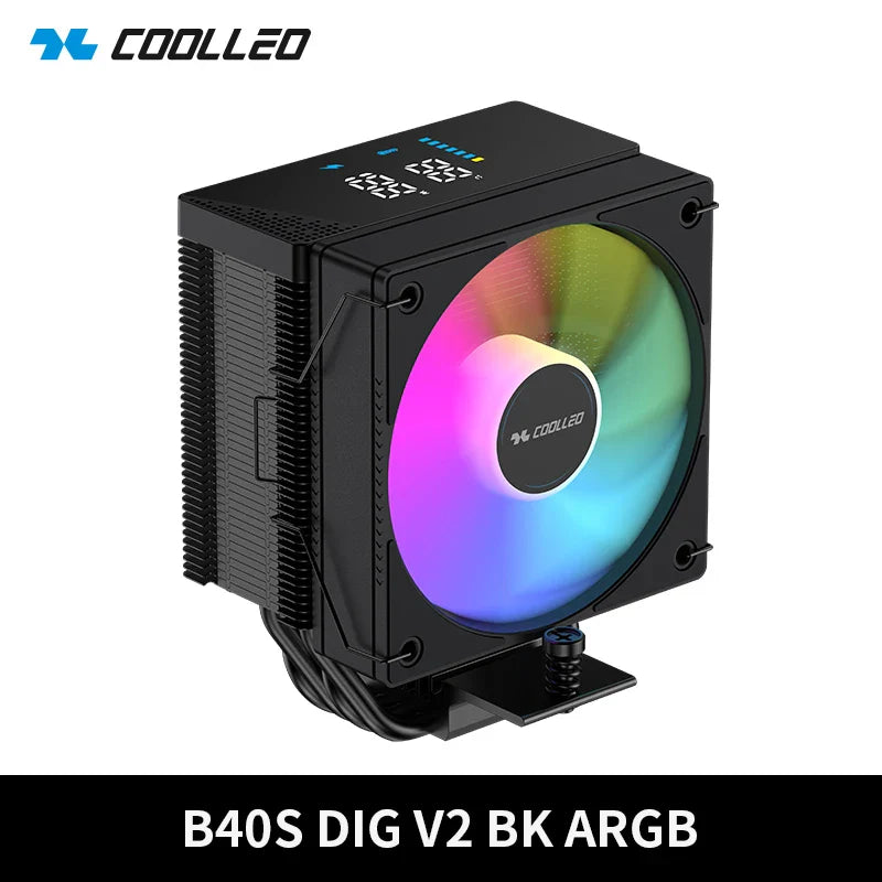 COOLLEO B40S DIG CPU Air Cooler with Intelligent Temperature Display – 4 Heat Pipes 200W TDP Radiator for Intel LGA1700/115X & AMD AM4/AM5