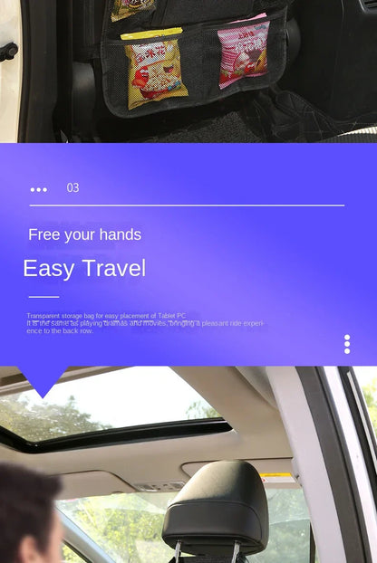 Car Backseat Organizer with Touch Screen Tablet Holder - Auto Storage Pockets & Seat Protectors