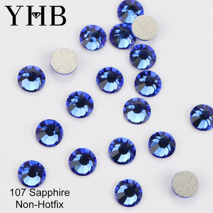 YHB Cold Fix Crystal Flatback Rhinestones - Silver Back Non Hotfix DIY Gems for Nail Art, Bags, Shoes, Garments & Phone Decoration