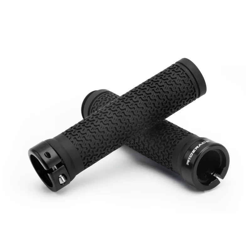 MTB Bicycle Handlebar Grips – Soft Rubber Non-Slip Grips with Single-Sided Lock & End Plugs for Mountain Bikes